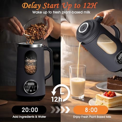 SilkSpin Milk-Smooth Nut Milk Maker Machine, Small Countertop Blender, Homemade Oat, Almond, Soy, Plant-Based Milk, Juice, MilkShake 35oz Automatic Soybean Milk Maker, Charcoal Gray