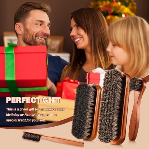 4 Pcs Horsehair Shine Shoes Brush Kit Polish Dauber Applicators Cleaning Leather Shoes Boots Care Brushes Suede Cleaner Brush with Microfiber Shoe Cloth(Brown Style A) - style: Brown Style A
