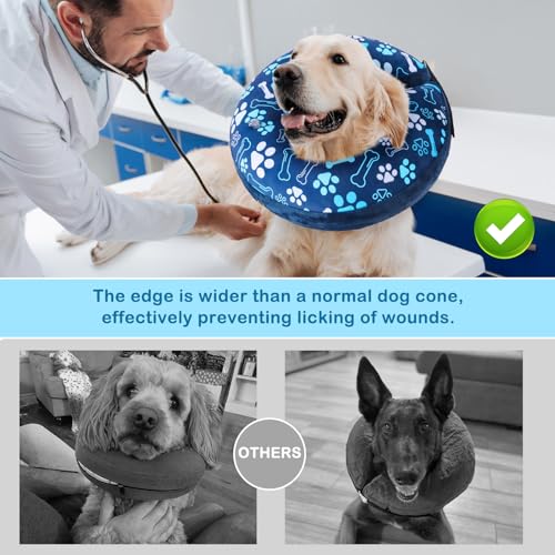 SCENEREAL Dog Cone Alternative After Surgery Donut Collar, Soft | Pet Recovery Pillow Collar for Small Medium Large Dogs, Inflatable Neck Cone ECollar to Stop Licking, Blue Bone&Paw Print - color: Blue Footprints, size: L(Neck 16"-18")