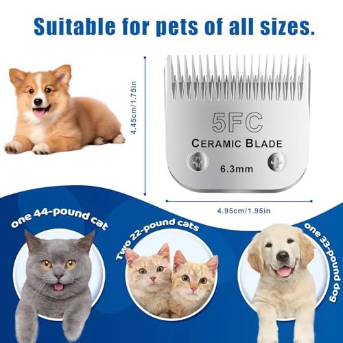 5FC# Detachable Pet Dog Grooming Clipper Ceramic Blade,Compatible with Andis Size 5FC Cut Length 1/4”(6.3mm),Compatible with andis/wahl/Oster Dog Clippers 2PCS - color: Silvery-8