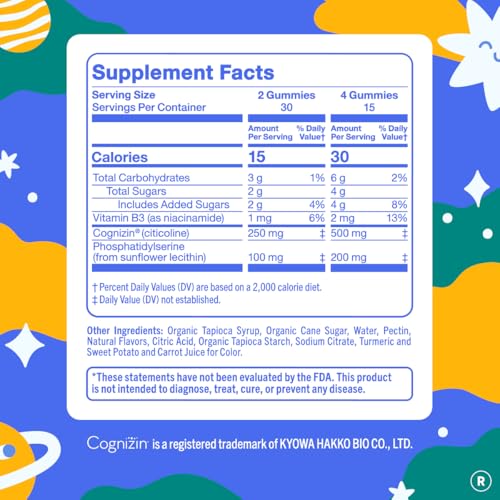 Focus Gummies for Kids with Cognizin® Citicoline, PS & Vitamin B3, 60 Count | Brain gummies for kids with Cognizin® citicoline, phosphatidylserine and vitamin B3 support daily focus, recall and learning.