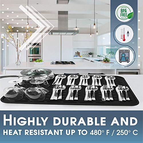 HOTPOP Medium (16x12 Inches) Super Sturdy Silicone Dish Drying Mat and Trivet, Dishwasher Safe, Heat Resistant, Eco-conscious (Black) - style: (16"x12"), Black