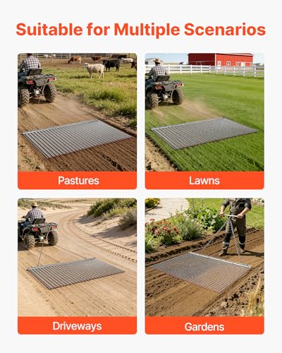 VEVOR Drag Harrow, 6 x 3 ft, High-Efficiency Chain Harrow Rake, ATVs UTVs Tractors Attachments, Durable Galvanized Steel Mesh Drag Mat with Towing Chain, for Gravel Driveway Ruts Farm Field Leveling - size: 72.05 x 35.98 x 0.39 inch