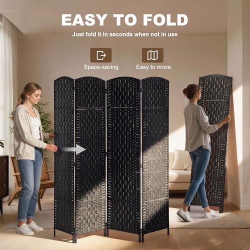 HOMCOM Room Divider 4-Panel, 6FT-Tall Folding Privacy Screen, Coffee | Freestanding Partition, Hand-Woven Design, for Room Separation, 360° Hinges, Paper Rope Diamond Weave - color: Coffee, size: 4 Panel
