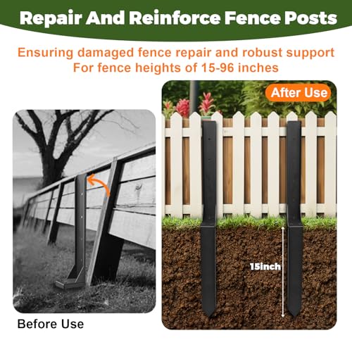 Fence Post Repair Kit, Thickened Heavy Duty Fence Post Anchor Stakes for Repair Tilted, Broken Wood Posts Support (Black, 2 Pack) - color: Black-2 Pack