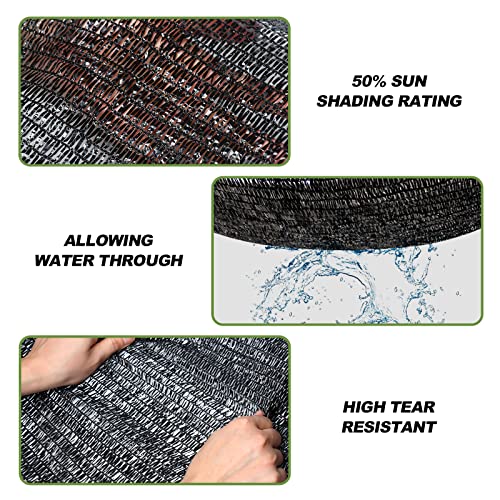 50% Shade Cloth for Garden, 10x20FT Black Sun Shade Cover | HDPE Fabric, Mesh Tarp without Grommets for Plants, Greenhouse, Patio, Chicken Coop - size: 10FT x 20FT