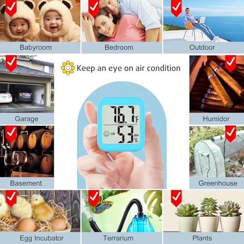 Antonki 2 Pack Room Thermometer Indoor Hygrometer | Monitor Temperature & Humidity, Accurate, Fast Read, Easy To View, Magnetic/Kickstand/Hanging, ℉/℃, w/ Battery, Compact - color: 2 Pcs* Clear Blue