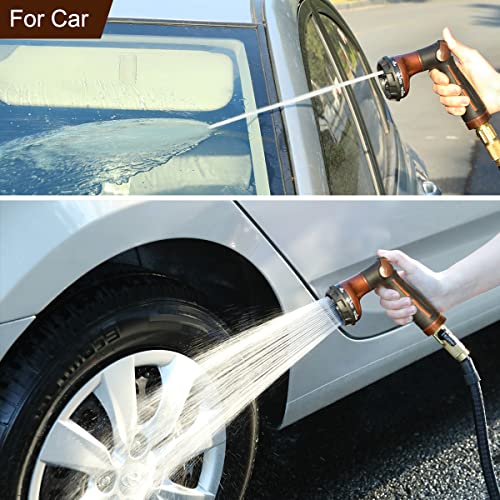 FANHAO Heavy Duty Garden Hose Nozzle, Metal Hose Sprayer Easy Thumb Control | 8 Spray Patterns, Rustproof Water Nozzle, Non-Slip Ergonomic Grip, Elder & Child Friendly for Garden, Car & Pet, Brown - color: Brown