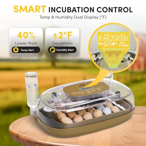 24 Egg Incubator, Incubators for Hatching Eggs with Fully Automatic Turner & Candler, Smart Temperature & Humidity Control, 360° View, Hatching Chicken, Duck, Quail, Goose Eggs for Farm, Home, School