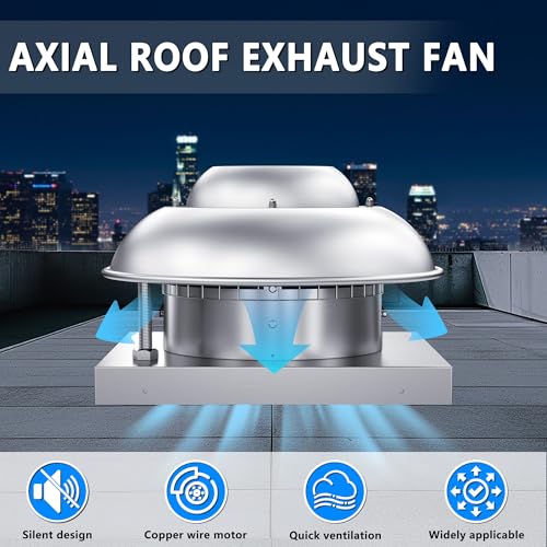 Roof Mounted Exhaust Fan Direct Drive Axial Downblast Exhaust Fan -19" Fan Base, 1/10 HP 830 CFM 115 Volt Single Phase Motor - size: RMD12
