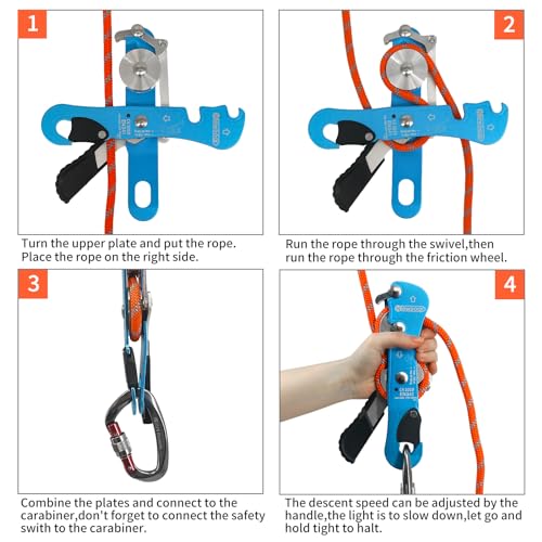 NewDoar Climbing Stop Descender Rappelling Belay for Ropes 10-12mm The Novices for Rescue & Arborist CE Certification - color: Blue