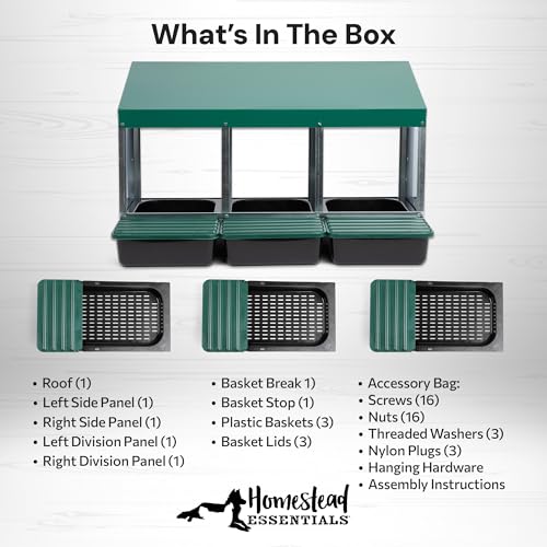 Homestead Essentials Compact Style 3 Compartment, Forward Rollout & Rollaway, Hen & Chicken Nesting Box with Protective Egg Laying Collection Lids