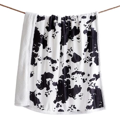 Indigo Hill by HiEnd Accents Elsa Cow Print 54x68 Sherpa Throw Blanket | Black Cowhide Pattern, Rustic Western Style, Animal Print Fleece Blanket for Camping, Outdoor, Couch, Sofa, or Bed - color: Elsa Cow Print Black