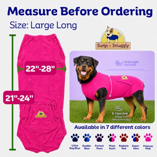 Surgi Snuggly Dog Surgery Recovery Suit, Cone Alternative, Spay/Neuter 2XLS | Dog Recovery Suit for Dogs — Veterinarian-Invented Surgical Suit & Recovery Onesie with Easy Bathroom Access After Surgery - color: Princess Pink, size: 2 Extra Large Small(L-28