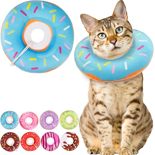 Cat Cone Collar Soft, Cute Cat Donut Collar After Surgery, Adjustable Kitten Recovery Cones to Stop Licking, Lightweight Neck Elizabethan Collars for Cats Kittens (Blue, Medium) - color: Blue, size: Medium