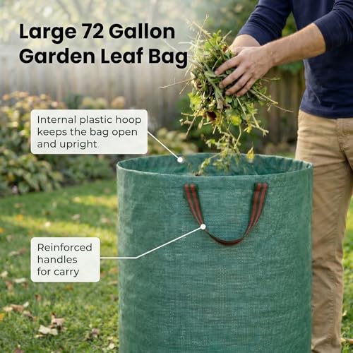Gardzen 3 Pack 72 Gallon Garden Waste Bags Reusable Heavy Duty | Gardening Bags for Lawn, Pool and Yard Cleanup, Reusable Leaf Waste Bags for Leaves, Grass Clippings and Outdoor Debris - size: 3 Count (Pack of 1)