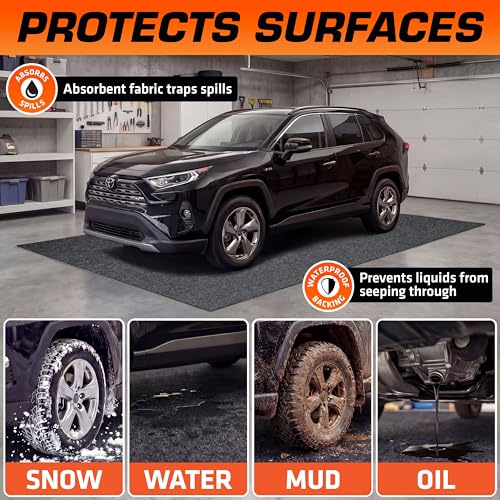 Armor All Garage Floor Mat (20' x 7'4"), Waterproof Garage Flooring, Absorbent, Premium Oil Spill Resistant Garage Pad, Durable, Protects Surfaces (Includes Double Sided Tape) (USA Made) - size: 7'4" x 20' (Rectangular)