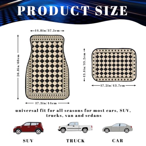 Vintage Car Floor Mats Checkerboard Black White Tile Carpet Front Rear Carpets Mat Decorative Car Floor Carpets Non-Slip Auto Car Accessories Universal Fit Car Accessories for Truck - color: Vintage