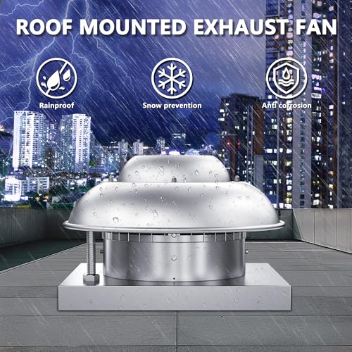 Roof Mounted Exhaust Fan Direct Drive Axial Downblast Exhaust Fan -19" Fan Base, 1/10 HP 830 CFM 115 Volt Single Phase Motor - size: RMD12