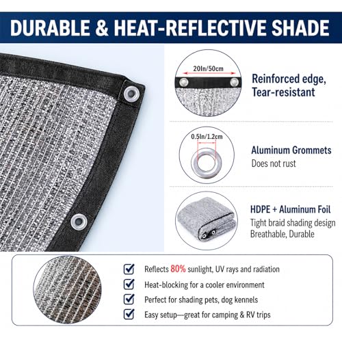 10x15 FT 80% Aluminet Shade Cloth, Reflective Tarp, Heat Blocking Mesh | Reflective tarp mesh blocks heat and UV rays while allowing airflow for cooler cars, greenhouses, patios, and outdoor spaces - size: 10x15 FT