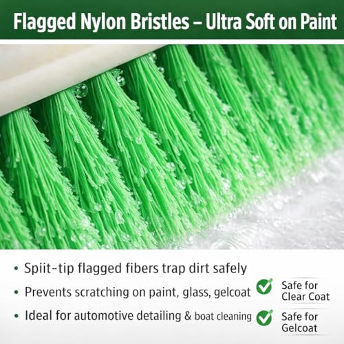 Hi-Tech 10” Bi-Level Super Soft Car Wash Brush – Non-Scratch Soft Bristle Cleaning Brush for Cars, Trucks, Boats & RVs, Multi-Surface Exterior Brush with Threaded Handle Compatibility