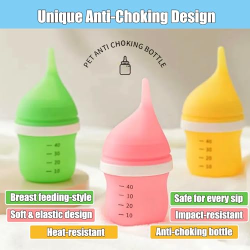 Kitten Bottles for Nursing,Puppy Bottles for Nursing Puppy Milk, Anti-Choking Puppy Feeder Design, with 2 Extra Replaceable Silicone Nipples for Convenient Replacement(Yellow) - color: Yellow