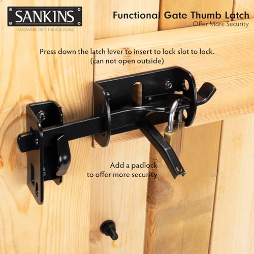 Thumb Gate Latch for Wooden Fence Heavy Duty, Thumb Latch Hardware with 9 inch Decorative Handle, Self Locking Thumb Latch for Swing Gate, Garden, Metal Gate, Vinyl Fence, Black