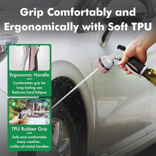 RESTMO Garden Hose Nozzle, Heavy Duty Water Hose Nozzle with 7 Adjustable Spray Patterns, High Pressure Hand Sprayer with Flow Control, for Watering Plants & Lawns, Washing Cars & Pets, Rose Gold - color: Rose Gold