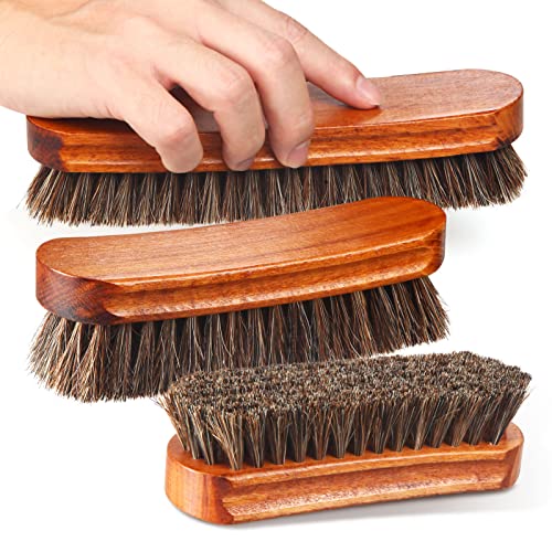 4 Pcs Horsehair Shine Shoes Brush Kit Polish Dauber Applicators Cleaning Leather Shoes Boots Care Brushes Suede Cleaner Brush with Microfiber Shoe Gloves(3 Pcs Shine Brush) - style: 3 Pcs Shine Brush