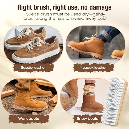 3Pcs Shoe Shine Kit, 2Pcs Horsehair Shoe Brush and a Suede Eraser | Horse Hair Brush for Leather, Suede Brush for Shoes, Shoe Care Set Cleans and Polishes Leather, Suede and Boots - size: 3PCS