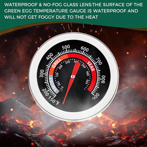 Thermometer Replacement for Big Green Egg, BGE Temperature Gauge for Big Green Egg,Grill Dome, Char-Griller Kamado, Stainless Steel 150-900°F with No-Fog Glass Lens (2" for BGE) - size: 2" for BGE