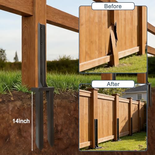 2Pcs Fence Post Repair Kit, Quick Fix Broken/Leaning Wood Post | Heavy Duty Steel Fence Post Anchor, Wavy Design Fence Post Repair Stakes