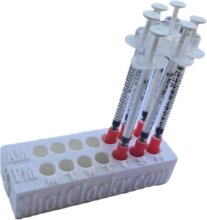 ShotClockr Syringe Holder – Weekly AM/PM Organizer for Insulin, 3 mL, and 10 mL Syringes (Insulin u40 and u100) - size: Insulin u40 and u100