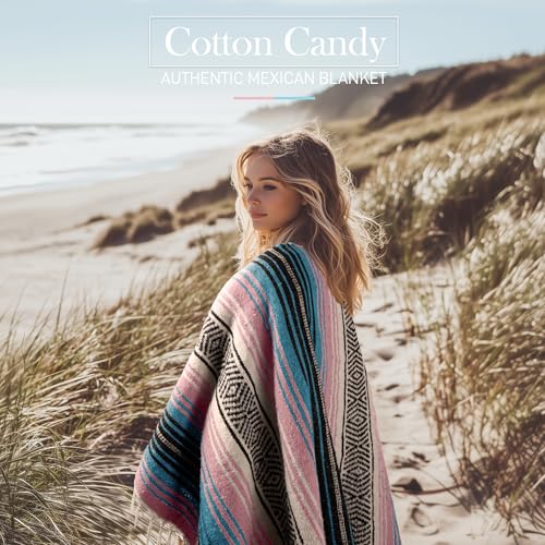 Hydration Nation Authentic Large Handwoven Mexican Striped Throw Blanket - Soft, Durable, Eco-Friendly - 70"x50" - Cotton Candy - color: Cotton Candy