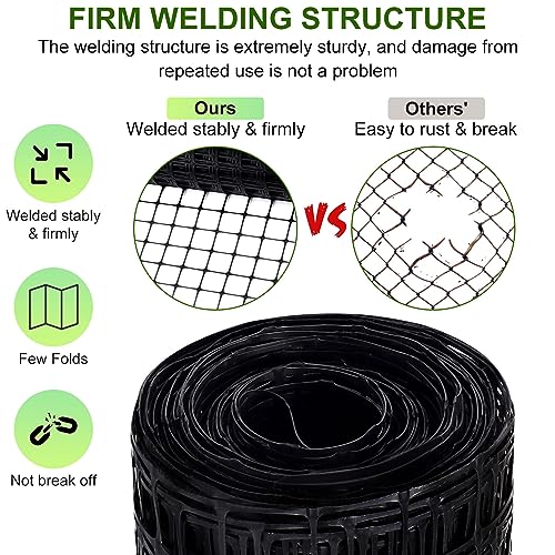 Windyun 2 Rolls 2'x100' Plastic Mesh Fence for Garden | Black HDPE Reusable Mesh Fence Roll,200 ft Coverage Plastic Netting for Garden Yard Backyard Chicken Rabbit Dogs - size: 100 ft