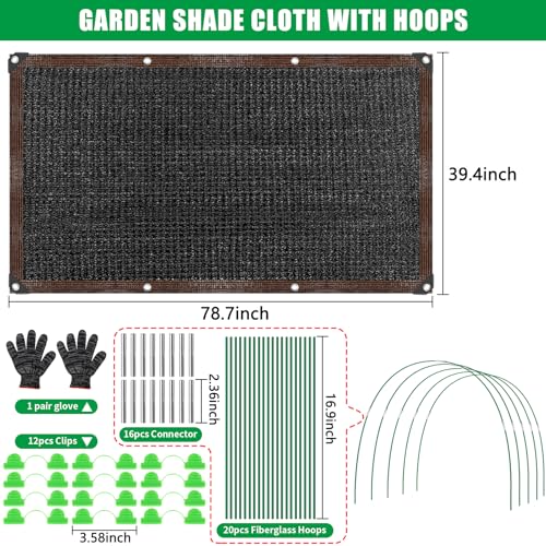 KJX 78.7"x39.4" Garden Shade Kit, 70% Garden Sun Shade Cloth with Hoops | Garden Shade Kit for Plants Heat Protection, Raised Garden Bed Shade Cover Plant Sun Shade for Outdoor Plants Vegetables - size: 78.7"x39.4" Shade Cloth-1 Pack