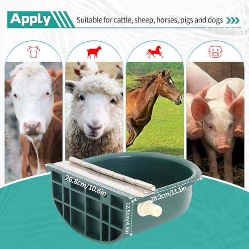 Automatic Water Bowl Plastic Livestock Waterer with Float Valves Stainless Steel Cover Livestock Water Trough Bowl,for Cattle Horse Goat Dog(39.37 Inch Pipe)