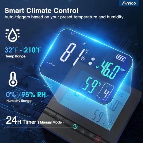 Amico 10" Shutter Exhaust Fan, Remote Thermostat & Humidity 13W DC 1068 CFM | 8-Speed Auto Adjust Wall Mount Vent Fan, for Greenhouse, Garage, Chicken Coop, Gable Wall Vent, Quiet, 3-Year Protection - size: 10 Inch