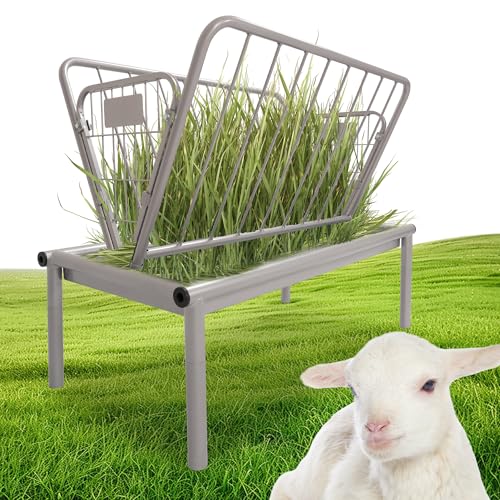 Kojem 4 Ft Long Livestock Feeder, Heavy Duty Steel Livestock 2 in 1 Grain & | Hay Feeder, Outdoor Pasture Feeder with Feeding Pan for Goats, Sheep,Ponies, Cow, Horse for Farms, All Weather Feeder