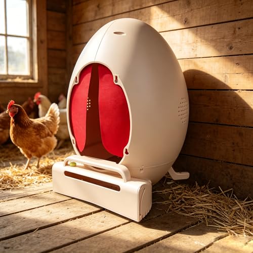 Roll Away Chicken Nesting Box, Egg-Shaped Hen Laying Box with Automatic Egg Collection, Wall Mount or Floor Stand, Rust-Free ABS (Standard (1 Box, 3 Pads))