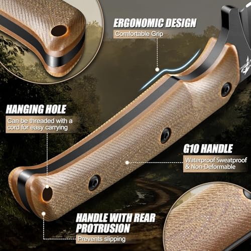 Purple Dragon Fixed Blade Knife - Full Tang Hunting Knife Brown | Kydex Sheath, Forged from a Single Piece of D2 Steel, G10 Handle, Gift Box - size: 3.1 inch