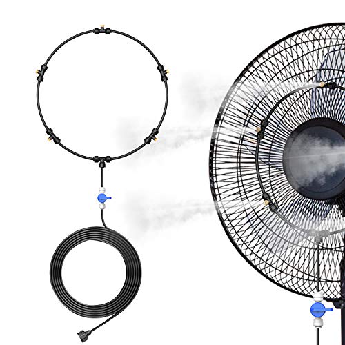 DR.PREPARE Outdoor Misting Fan Kit, 16.4ft Mist Hose Mister Fan, Water Misters for Cooling for Patio backyard, Portable Misting System, Independent Valve for Control