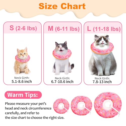 Cat Cone Collar Soft, Comfortable Cat Donut Collar After Surgery, Adjustable Elizabethan Recovery Collars & Cones to Stop Licking, Lightweight Neck Collar Soft Cone for Cats Kitten (Pink, Medium) - size: M
