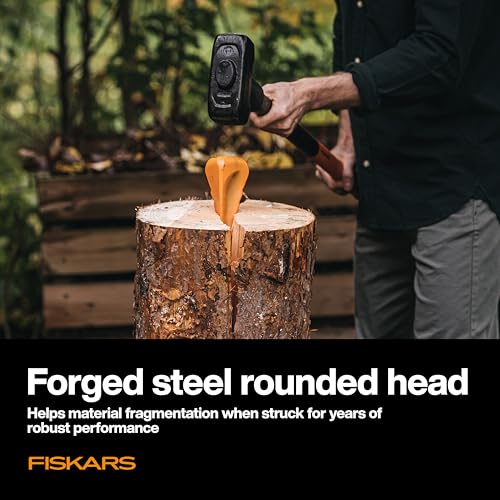 Fiskars 8.5" Helix Splitting Wedge for Large Logs, 4.8 lbs | Heavy Duty Forged Steel Wood Splitting Wedge with Helicoidal Profile