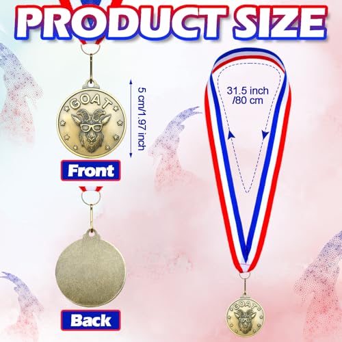 Remuuly 30/60 Pcs Goat Medals Bulk with Neck Ribbon Medals for Awards | 2 Inch, 3D Engraved, All Time Goat Trophy Gold MVP Champion Prize for Team Events, Sports Competitions Awards, Gift for Team