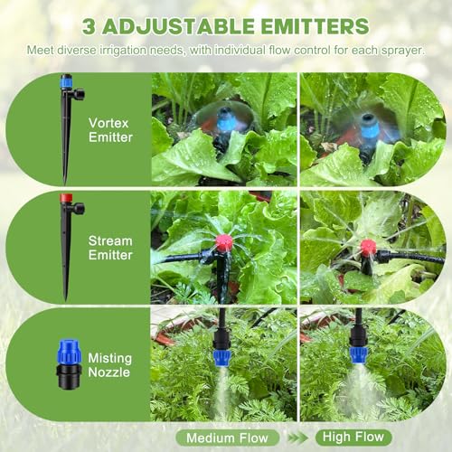 240FT Quick-Connect Drip Irrigation System | Automatic Garden Watering System Kit with 1/2" & 1/4" Fast-Lock Fittings, Adjustable Sprinklers for Raised Beds/Garden/Lawn - size: 40FT 1/2”(OD) Tube + 200FT 1/4”(OD) Tube