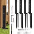 4 Pack Fence Post Repair Kit, Adjustable Steel Ground Stake Anchors | Heavy Duty Fence Post Support With Adjustable Connection To Stabilize Leaning, Loose Or Weakened Wooden Posts For Outdoor Use