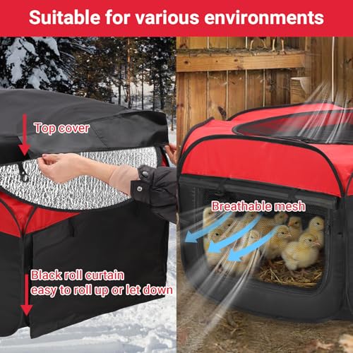 FAMIROSA Brooder Box for Chicks Starter Kit, Pop up and Breathable Chicken Brooders, Collapsible Brooding Box/Playpen with 10 x 10in Brooder Plate, Chicken Waterer, Feeder, Perch for Duck, Quail