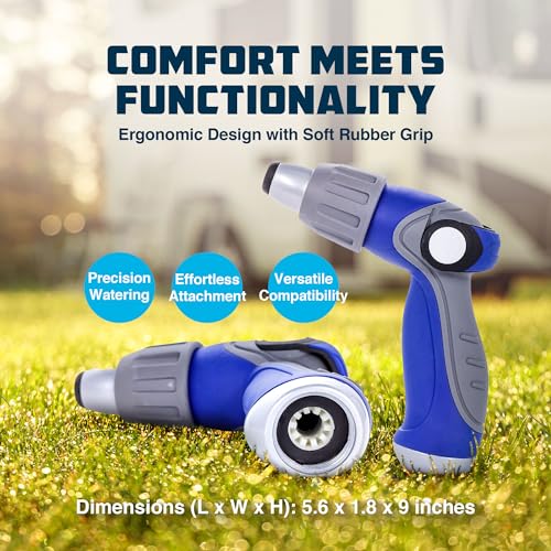 Camco 41986 Thumb Lever Knob Flow Control Spray Nozzle with Adjustable Spray Patterns and Rubber Comfort Grip, Fits All Standard Sized Hoses, Blue - style: Thumb Lever Nozzle