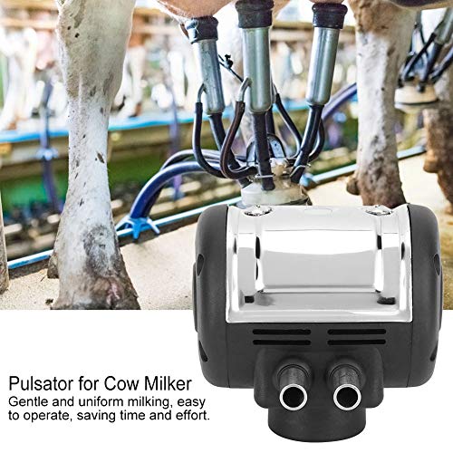 Pneumatic Pulsator for Cow Milker Machine, Upgraded 2 Stainless Steel Exits Milking Machine Pulsator Replacement, 50-180 ppm Pulsation Speed Adjustable,60/40 Ratio Milker Accessories